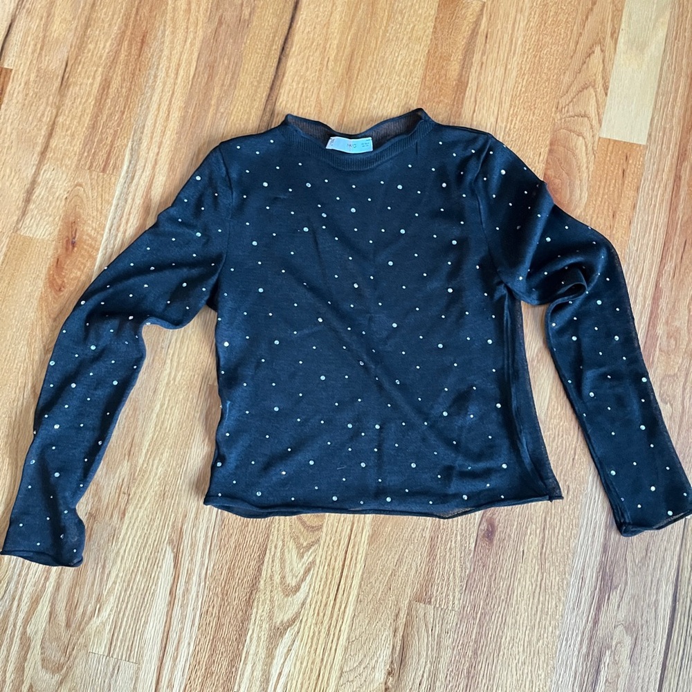 Black Long Sleeve Top with White Polka Dots